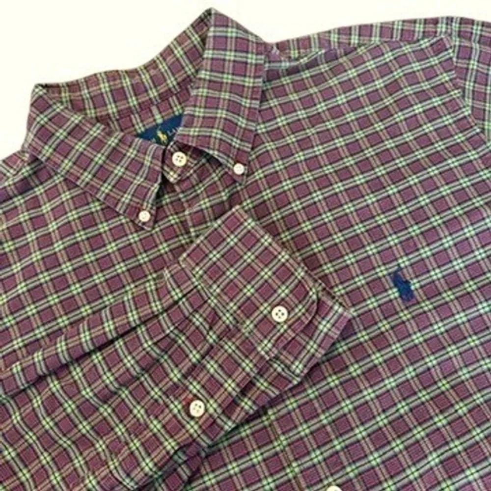 Ralph Lauren Mens Plaid Cotton Button‎ Down XL Burgundy Green Pony Preppy Ivy